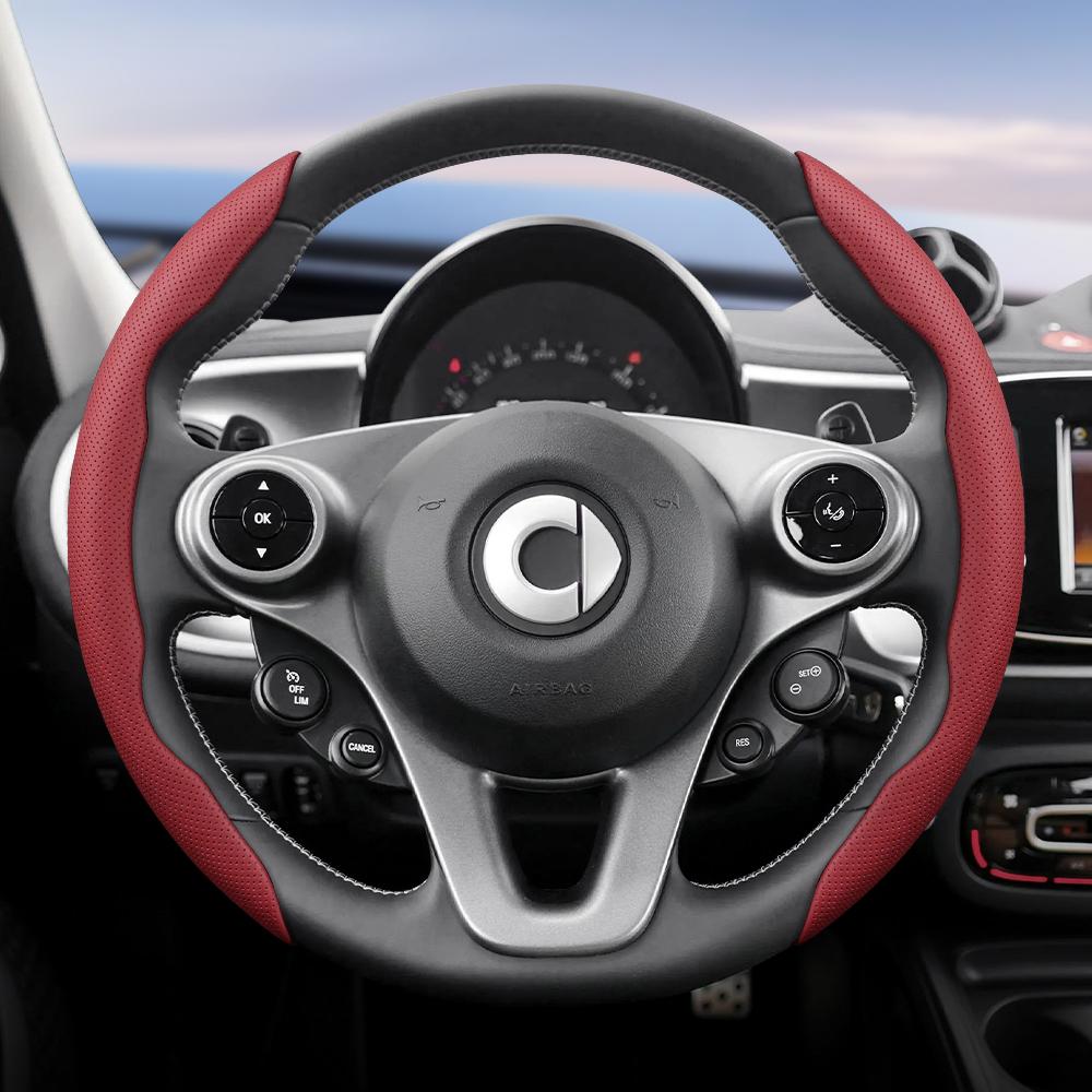 Vcxja9 Vhodné pro Smart Prodyšný Kožený Potah Volantu s Dírami Segmentovaný Design Rychloupínání Protiskluzový a Odolný Fortwo 451 450 453