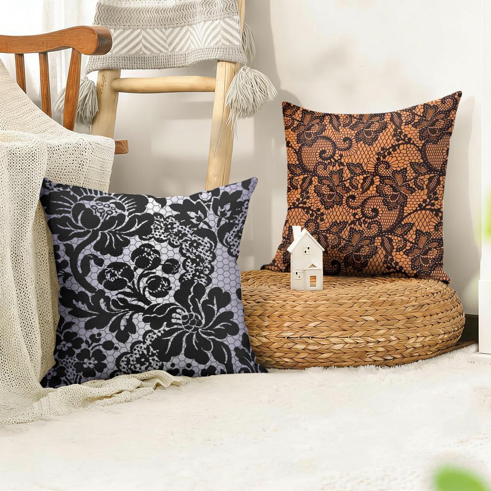 Lace Flower Cushion Cover Natural Linen Organic Fabric DoubleSided Printing Sofa Home Decor Gift Pillow Cover