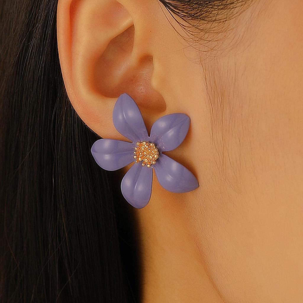 Trendy Multicolor Flower Drop Earrings for Women – Elegant & Slimming European/American Style