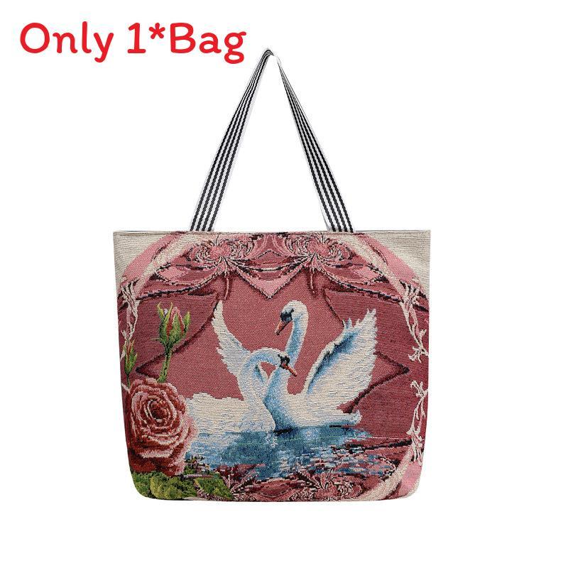 Canvas Butterfly Elephant Cat Tote Bag For Women With Sewn Details For Daily Use