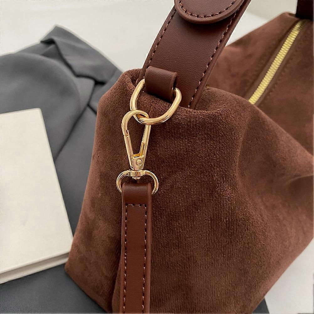 Women Suede Shoulder Bag Adjustable Strap Hobo Purse Zipper Handbag (Coffee)