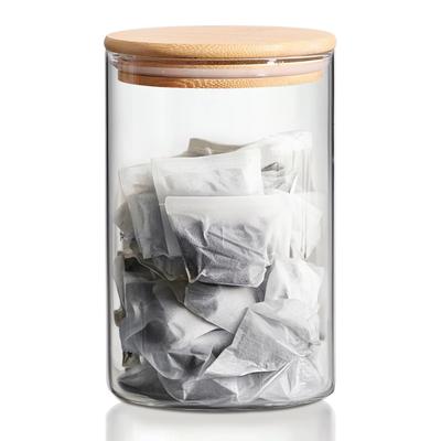 ComSaf 950ml Klar Glass Kaffebeholder med Bambuslokk, Lufttett Oppbevaringsbeholder for Kaffebønner, Mel, Byggte og Nøtter, Rund, 1 stk