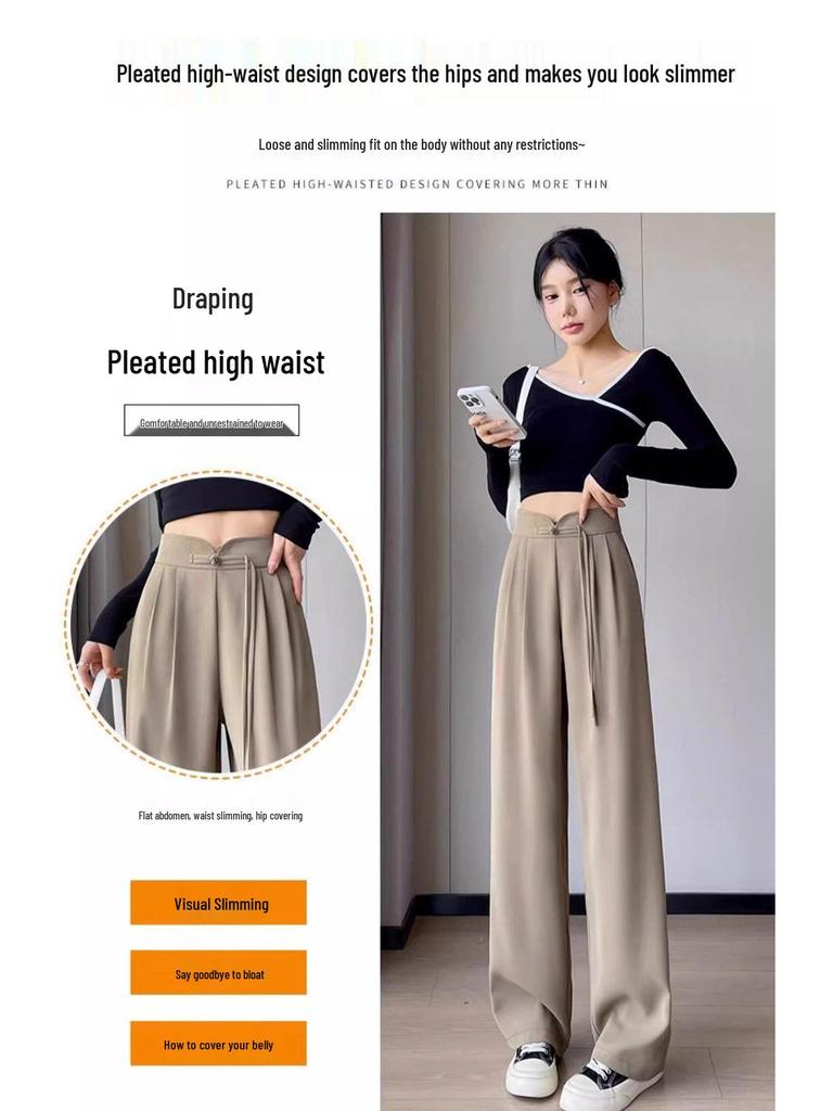 Women's High-Waist Pleated Wide-Leg Suit Pants - Spring/Summer New Arrival