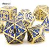7 Pcs Golden Blue Double Swords Metal Dice Solid Polyhedral Dice Set Suitable for Role-Playing RPG Pathfinder Board Game