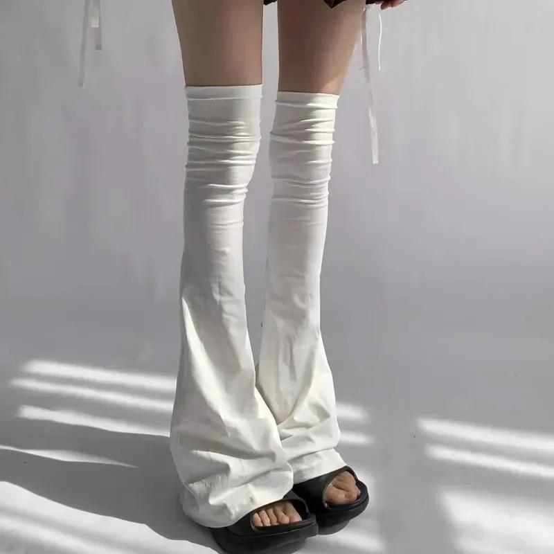 Lolita Jk Strap Up Leg Warmers for Women Y2K High Tube Socks Wide Leg Cover Stockings for Streetwear Party Cosplay Accessories