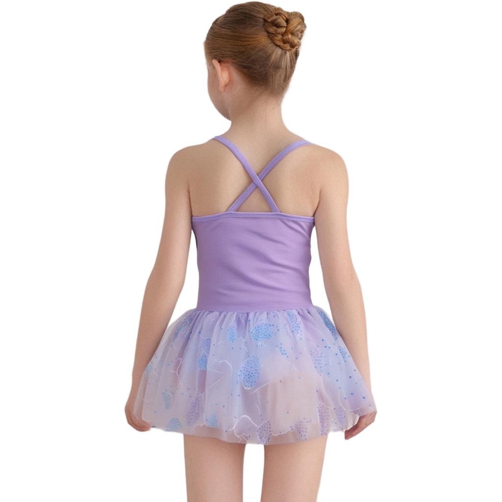 Girls Ballet Tutu Dress Cross Back Shiny Sequin Butterfly Embroidery with Built In Briefs