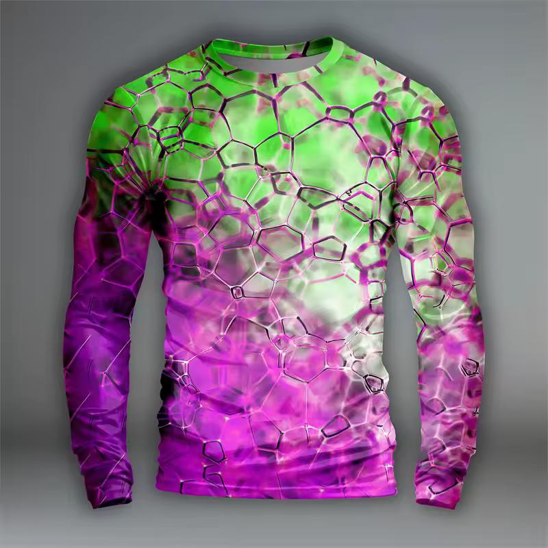 Circle T-shirts Men's Clothing Long Sleeve O-neck Oversized T Shirts 3D Printed Colorful Stone Design Sense Tops
