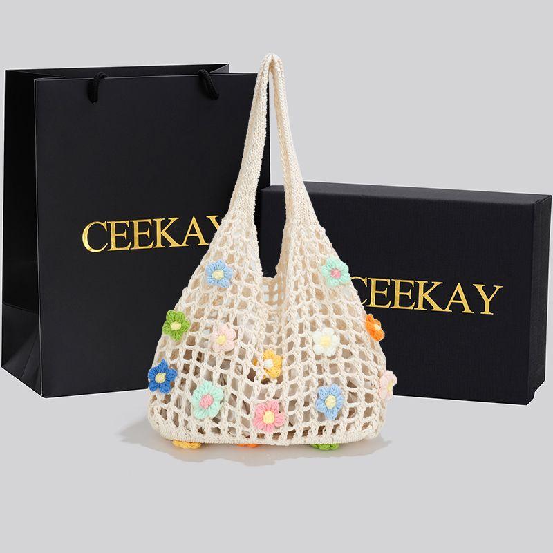 

Ceekay Summer Seaside Vacation Travel Straw Beach Bag Shoulder Underarm Bag Women Large Capacity Tote Bag White