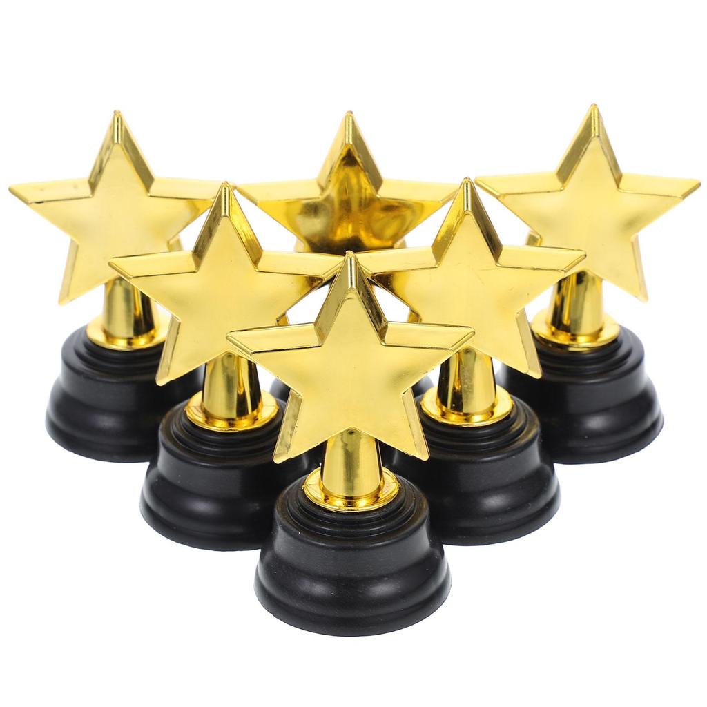 6pcs Mini Gold Star Trophies - Party Favors and Game Prizes for Kindergarten Graduations, Competitions and Rewards