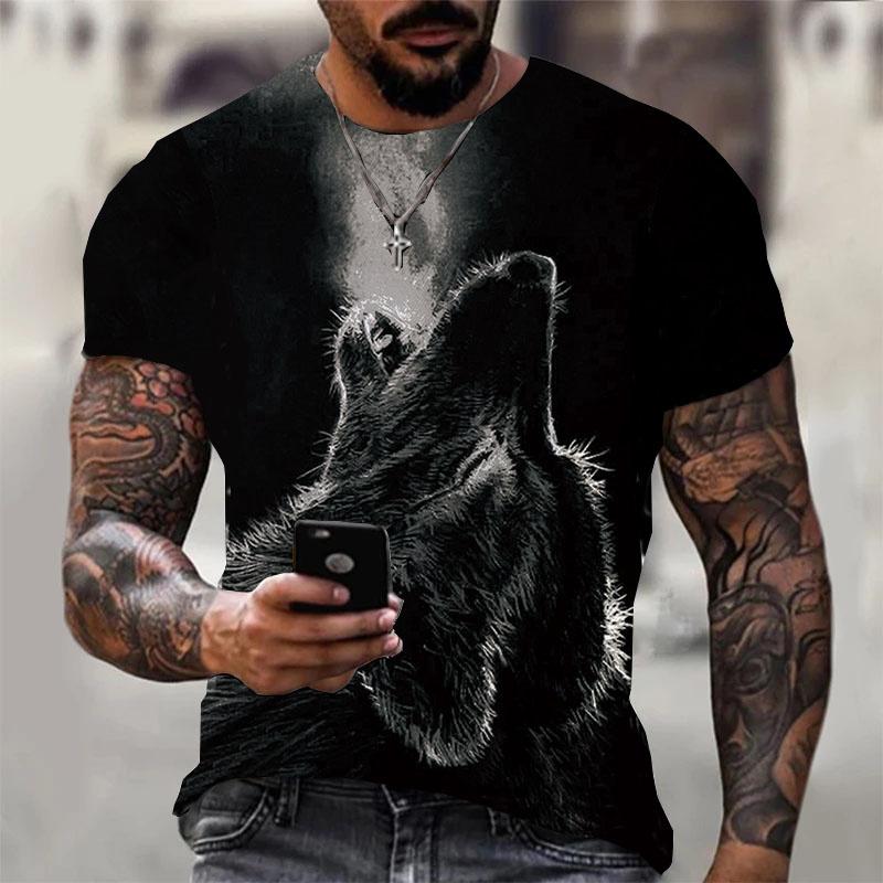 3D T Shirt For Men Vintage O-neck Short Sleeve Tops Girls Wolf Print Harajuku Clothing