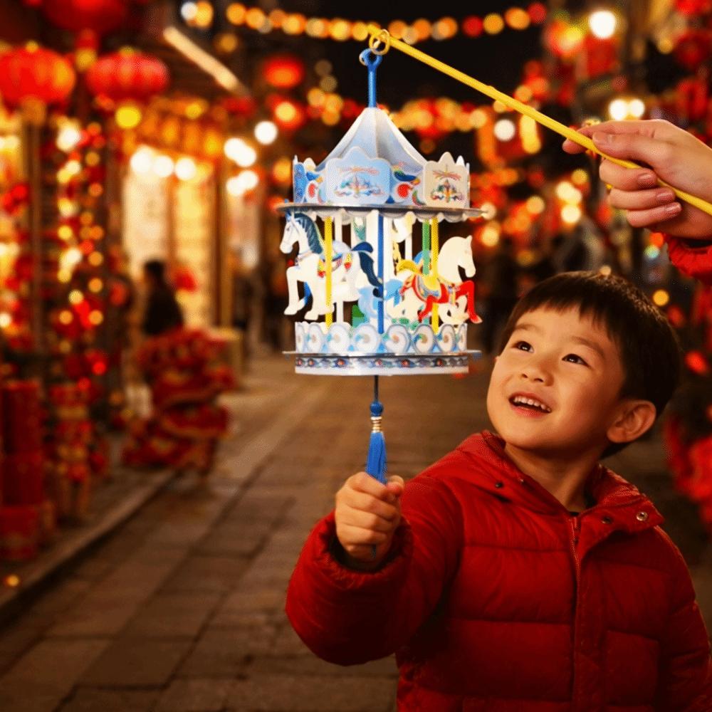 PVC Cartoon Carousel Lantern Handmade Luminous Lanterns Year of the Horse Lantern  New Year