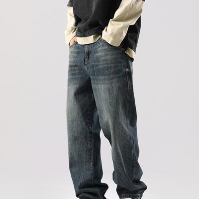 Large Size Drooping Old Jeans Men's Wide-leg Versatile Japanese Daddy Floor Trousers