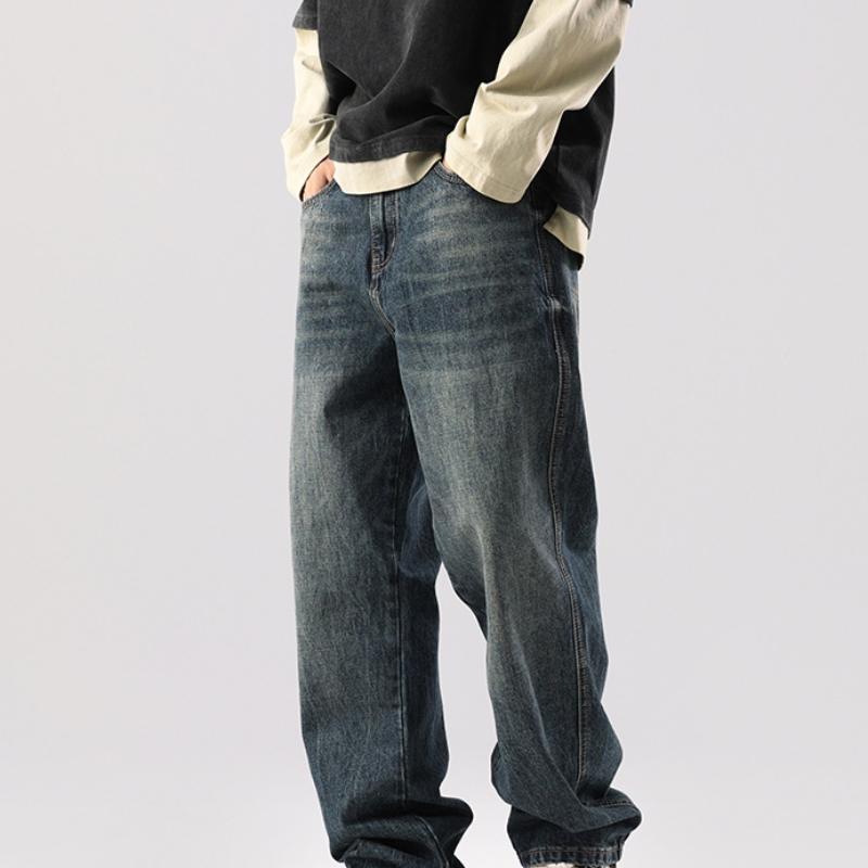 

Большой размер Мешковатые Старые Джинсы Мужские Широкие Штанины Универсальные Японские Папины Напольные Брюки 38 синий