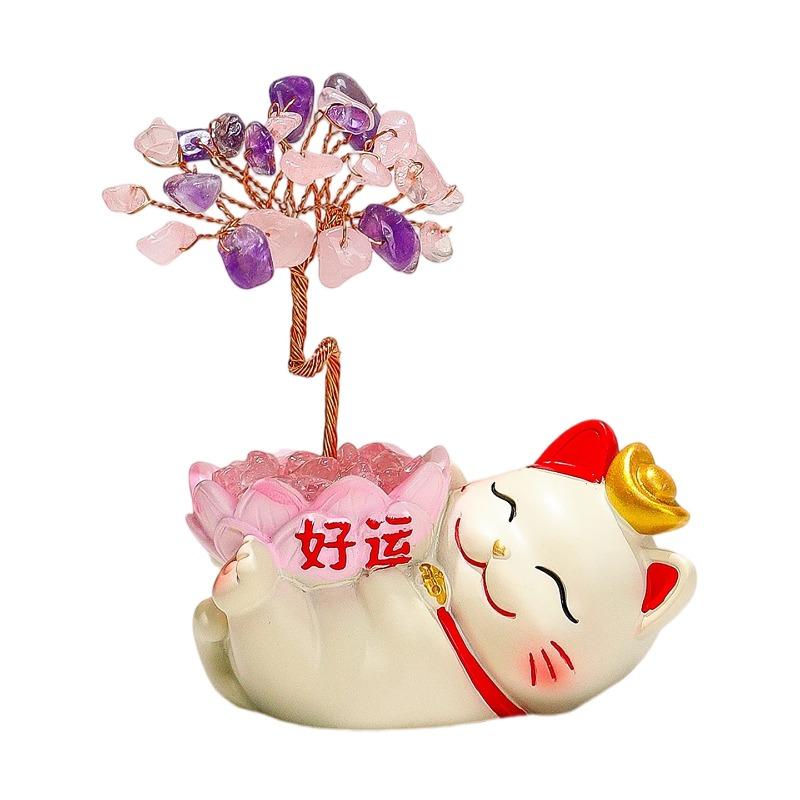 New Edition Lucky Cat Crystal Money Tree Natural Crystal Raw Stone Aromatherapy Diffuser Stone Desk Decor Item Small Gift