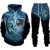 3D Dragon Printing Men's Sweatshirt Sweater Set Hooded Sweater + Trousers Casual 2-piece Set European and American Street Clothing