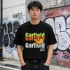 Garfield "Parallel Universe" Layered Color Letter Print Short Sleeve T-Shirt, American Streetwear Heavyweight Cotton Loose Fit Oversized Couple Top