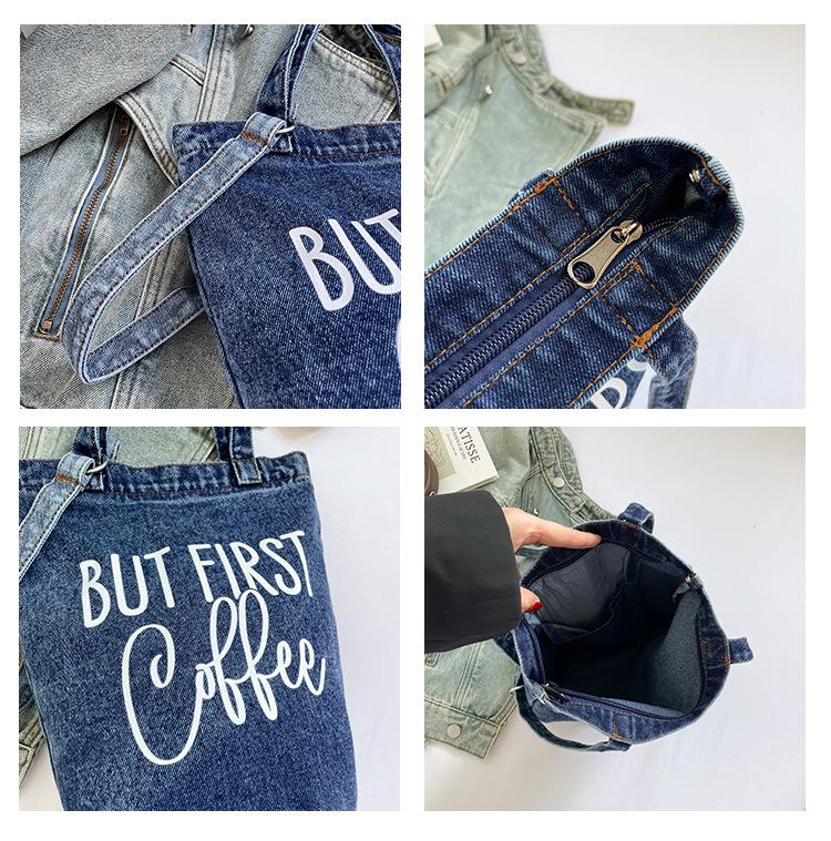 Retro Washed Denim Crossbody Handbag - Large Capacity, Printed Single-Shoulder Bag