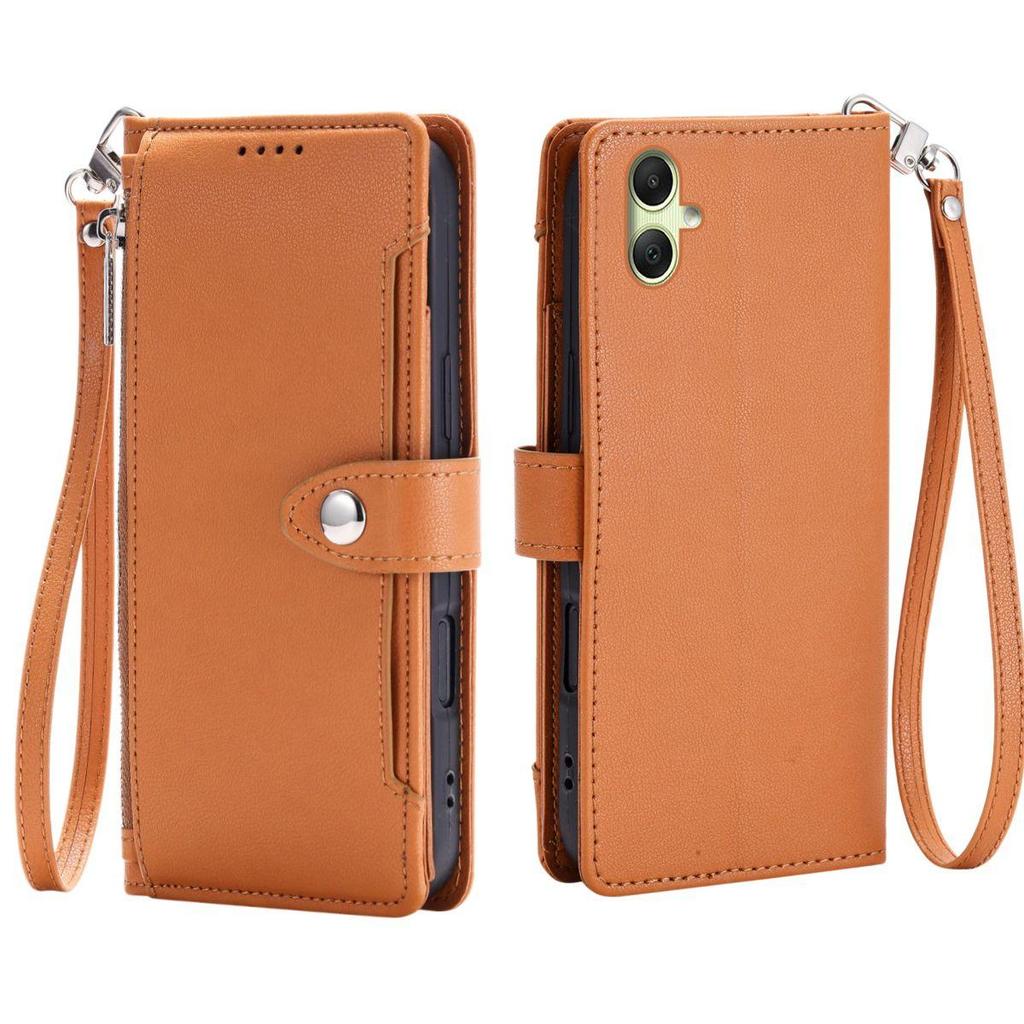 Zipper Pocket Wallet Flip Leather Phone Case for Samsung Galaxy A07 A06 5G 4G A05 A04e A04 Multi Card Slots Kickstand Cover Wrist Strap