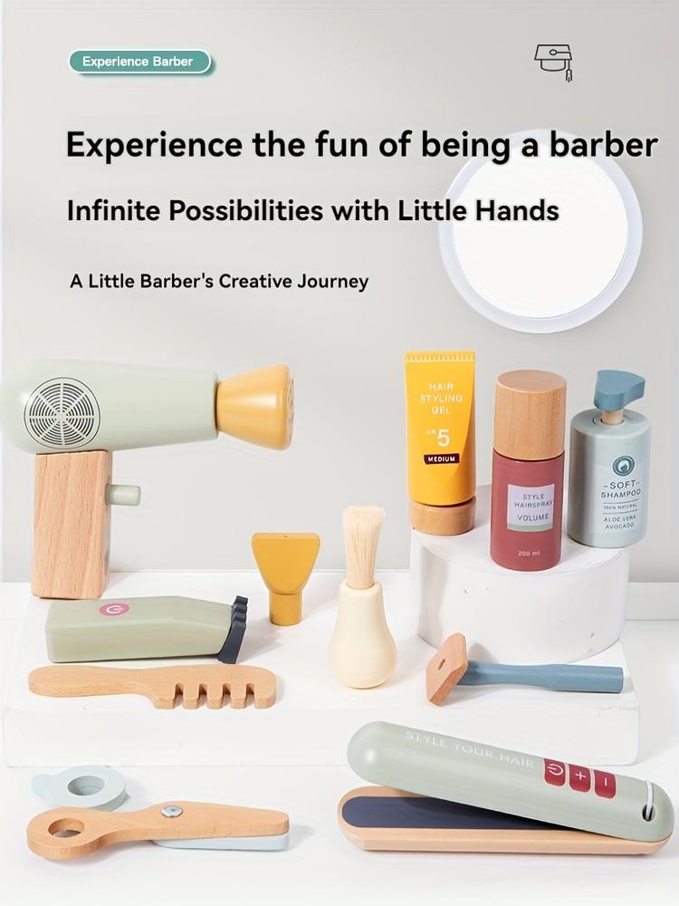 13ks Dřevěná kadeřnická sada Dětská kadeřnická sada, Dřevěná sada na líčení, Hračka pro individuální úpravu účesu, Chlapecká sada na holení