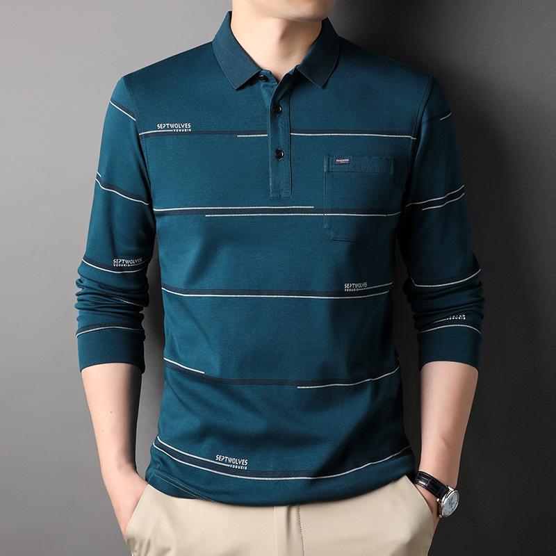 

Весна и осень, новая мужская повседневная рубашка поло с длинным рукавом, мужская футболка из натурального хлопка с карманами XXXL
