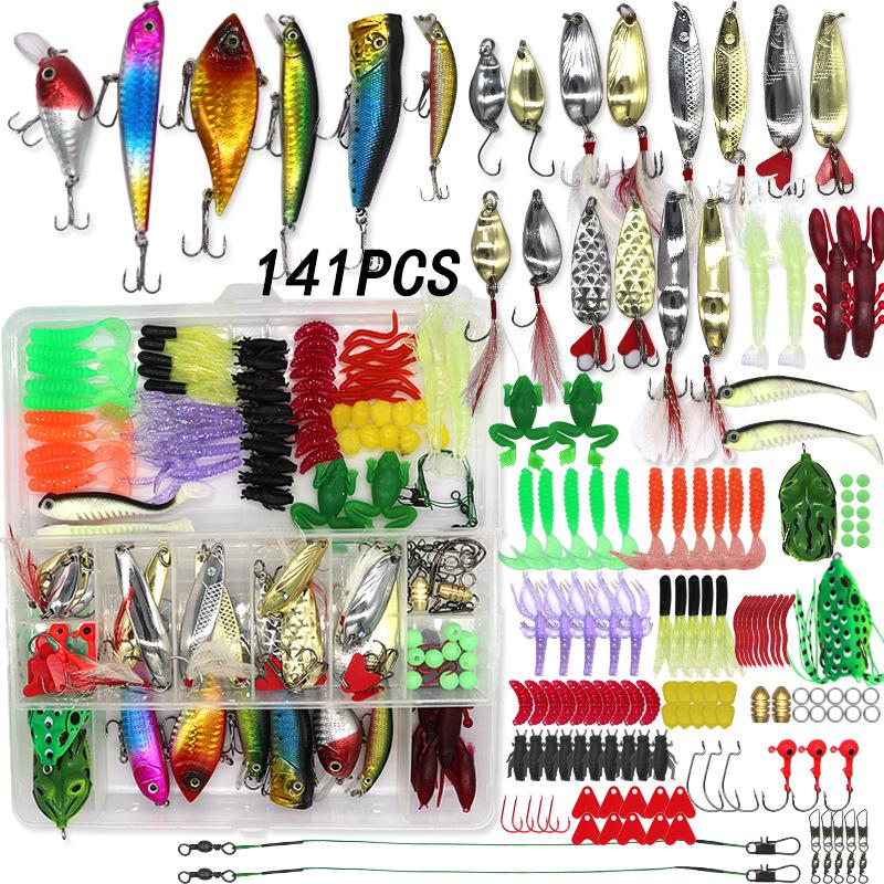 Lure Spinner & Soft Bait Thunder Frog Minnow Hook Combo Set In Box