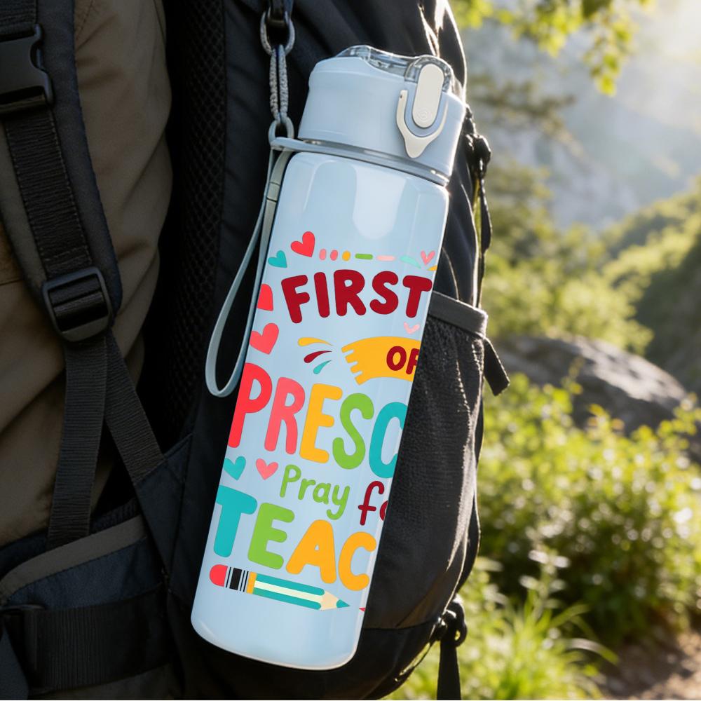 1PC Preschool Teacher Letter Print 750ml Color Plastic Water Bottle Leakproof Flip Straw Lid For Sports Office Home Use