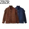 Za New Fall Women's Clothing 2025 Fashion Style Fashion All-Match Wide Shoulder Large Pocket Deerskin Velvet Jacket Outwear