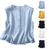 Women's Minimalist Loose Fit Cotton Linen Blend Elegant Tank Top With Ruffled Hem And Button Detail