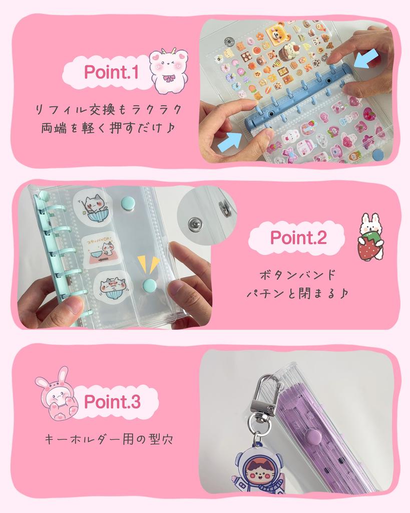 GOKEI Sticker Shrink A7 Mini Clear Binder 2 Zippered 2 Sticker Card Collage Green Book, Plastic, Transparent, Size, [20 Refills, Pockets, Underlays]