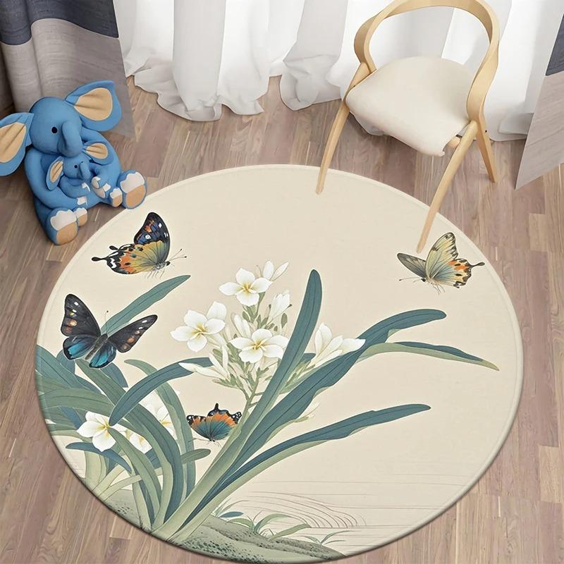 Modern Watercolor Round Painting Effect Non-Slip Art Rug Living Room Bohemian Bedroom Minimalist Decor Rug