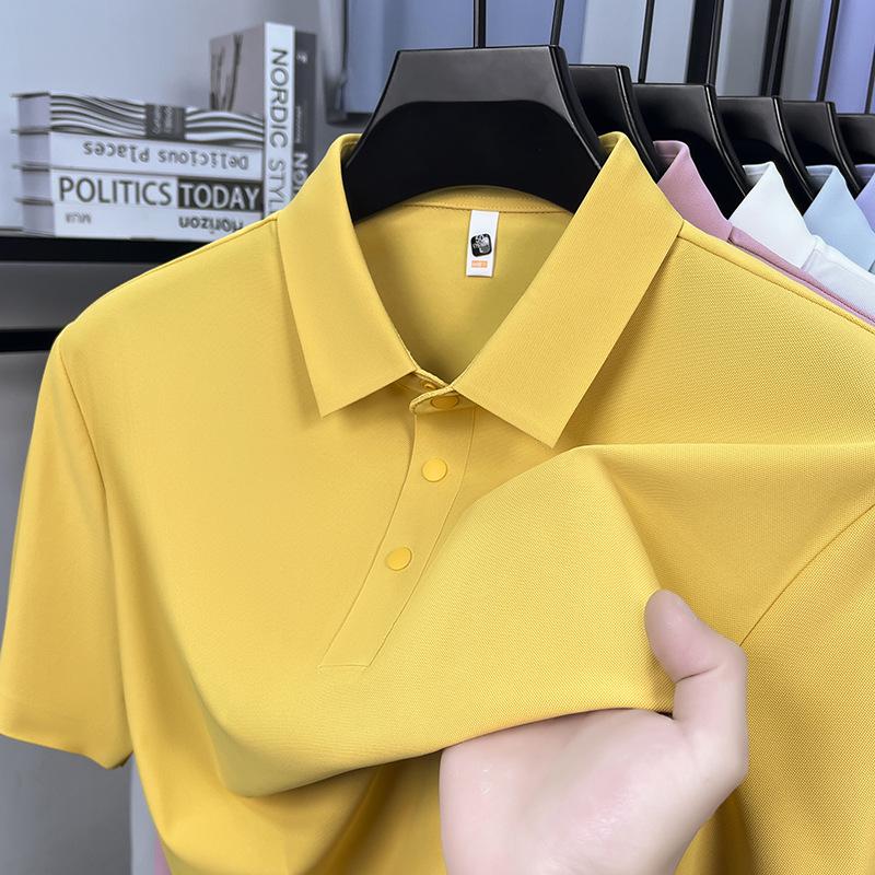 Men's Summer 2026 Seamless Lapel Polo: Mid-aged Casual Solid Color Short Sleeve T-shirt
