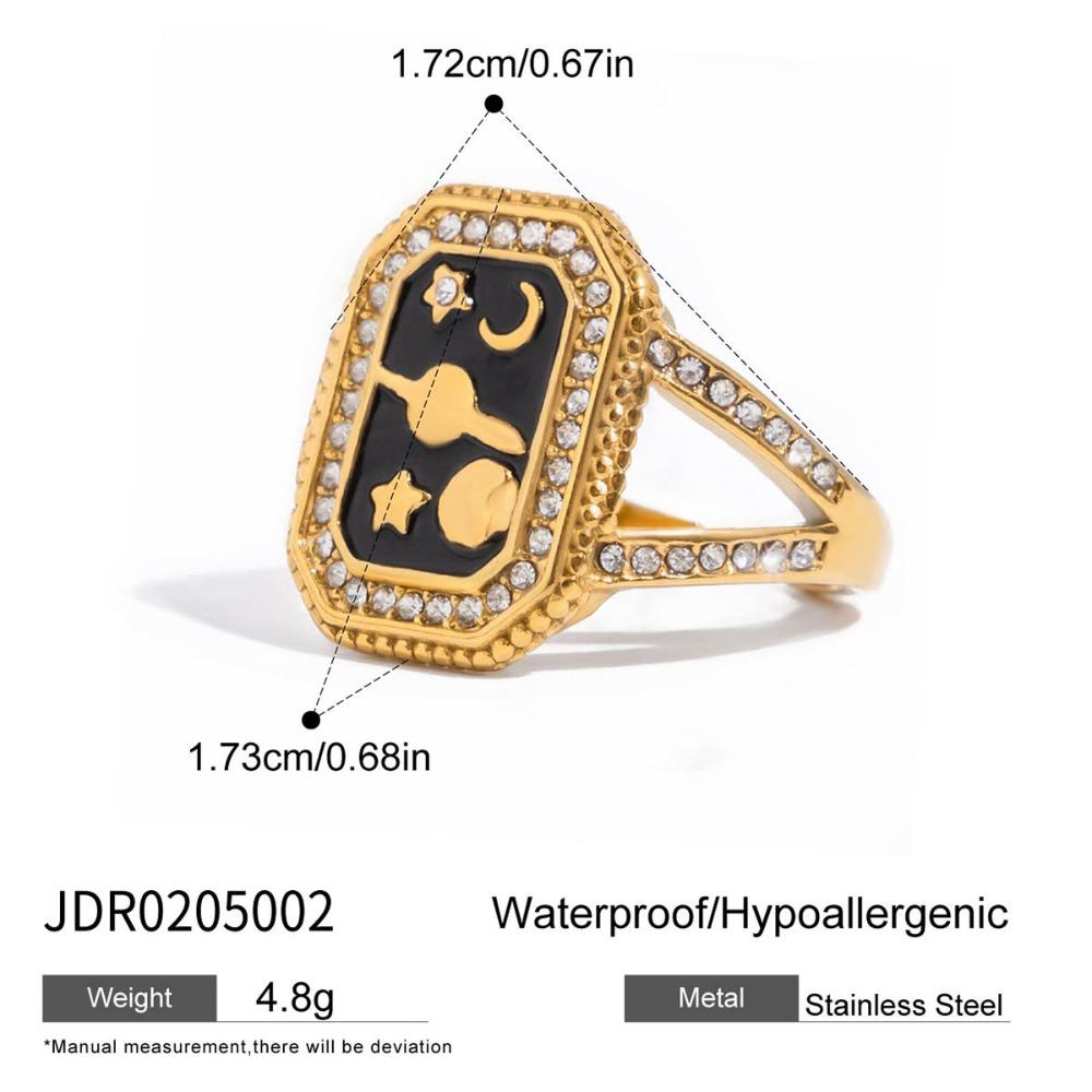 18K Gold Plated Heart Geometric Open Ring Moon Square Tower Ring Stainless Steel Ring  Friend