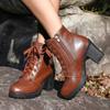 Women Boots Fashion Luxury Lace Up Ankle Boots Platform Artificial Leather High Heels Shoes Women New Trend Retro Outdoor Boots
