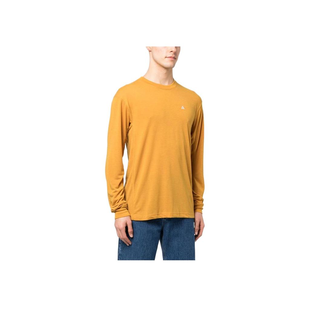 Nike Solid Icon Print Crew Neck Long Sleeve T-Shirt Men Tops Yellow DO9269-727