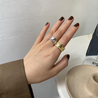 Retro Irregular Vertical Pattern Ring Women's Casual Wide Edge Circle Open Design Geometric Party & Daily Finger Jewelry