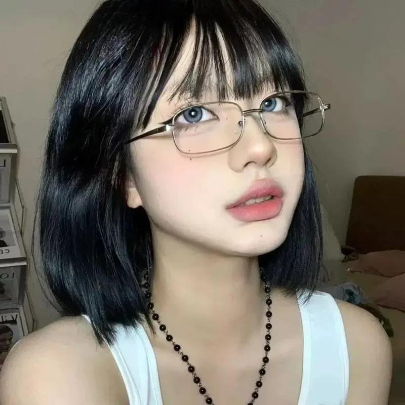 Harajuku Small Square Frame Glasses Women Retro Metal Eyeglasses Clear Reading Spectacle Blue Light Blocking Eyewear