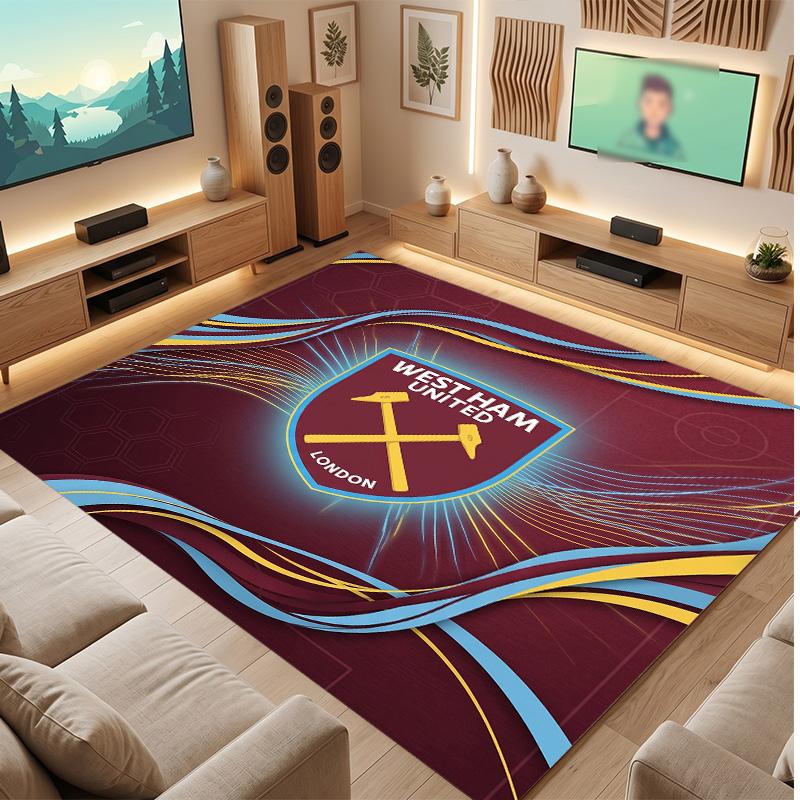 Tappeto in Velluto di Cristallo con Stampa del West Ham United Football, Comodo Assorbente d'Acqua Antiscivolo Tappeto per Pavimenti Interni