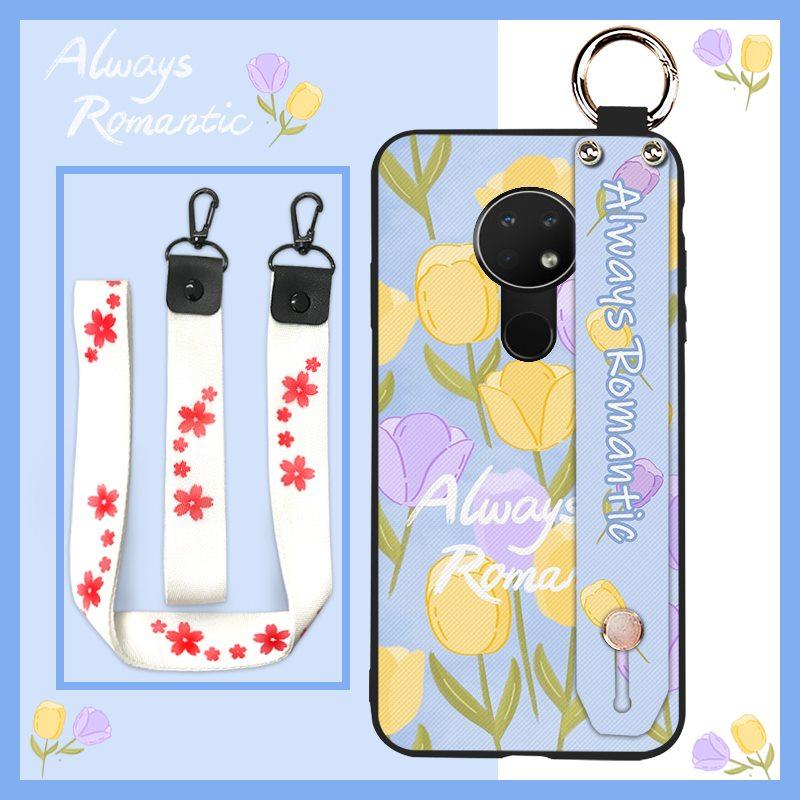 Anti-knock Flower Phone Case For Nokia 6.2/7.2 Dirt-resistant Silicone Oil Painting Waterproof Soft Case Wristband Ring
