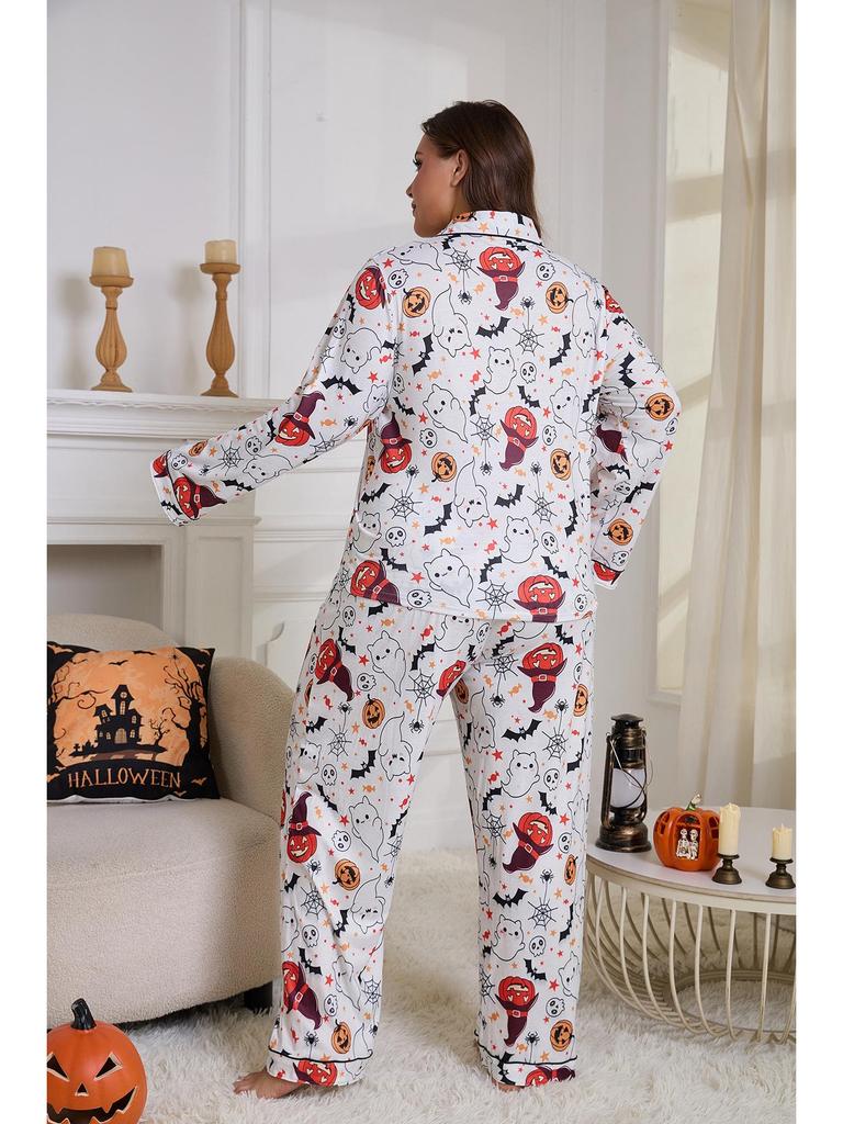 Plus Size Women's Halloween Pajama Set - Cardigan & Long Pants