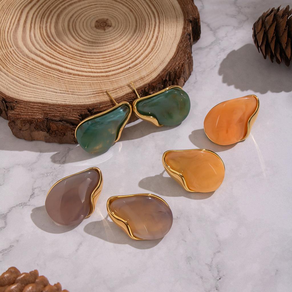 Yori Multi-Color Chubby Resin Earrings for Women Stainless Steel Popular Premium Classic Jewelry Wholesale