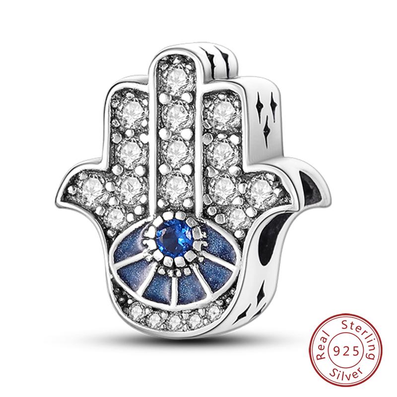 Fit 925 Silver Charms Beads Mysterious Devil's Eye Fatima's Hand Pendant Charms For Women Fine DIY Jewelry