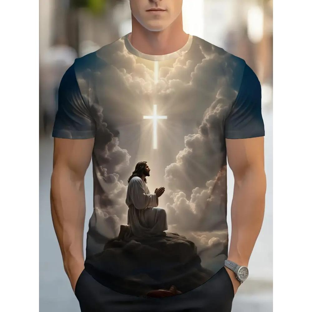Jesus Letter Graphic Print Men s T-shirt Summer Short Sleeve T-Shirts Casual Oversized Jesus Christ Men s and Women s T-shirt Top XXS