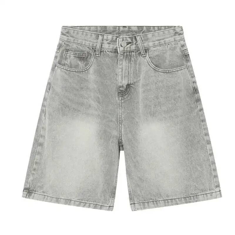 BeatStreet Summer Men's Casual Jeans Shorts Loose Mid High Waist Fashion Knee Lenght Denim Short Pants Vintage Male New Korean