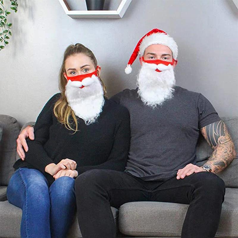 New Christmas Hat Decoration 3D Santa Claus Beard Masks Unisex Funny Reusable Santa Face Cover Shield For Xmas Cosplay Party