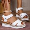 Women's Summer White Wedge Sandals Leather Fashion Ankle Strap Platform Sandals Woman Large Size Ladies Anti-slip Beach Shoes