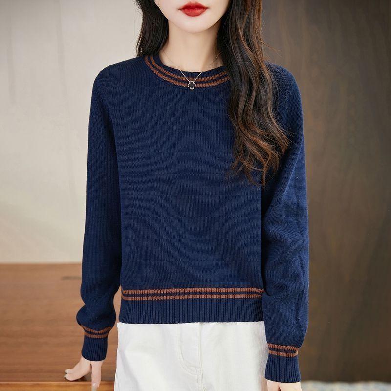 Women's Color Block Round Neck Knitwear Sweater - Slimming & Versatile Base Layer Top