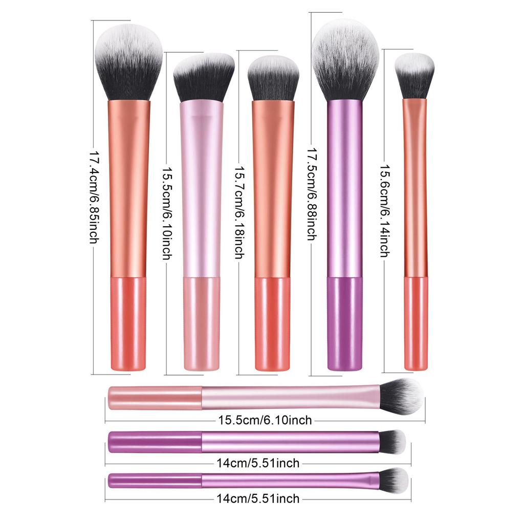 Long-Handle Makeup Brush Set: Includes Contour, Powder, Eyebrow, and Eyeshadow Brushes In 4, 6, and 8-Piece Options.
