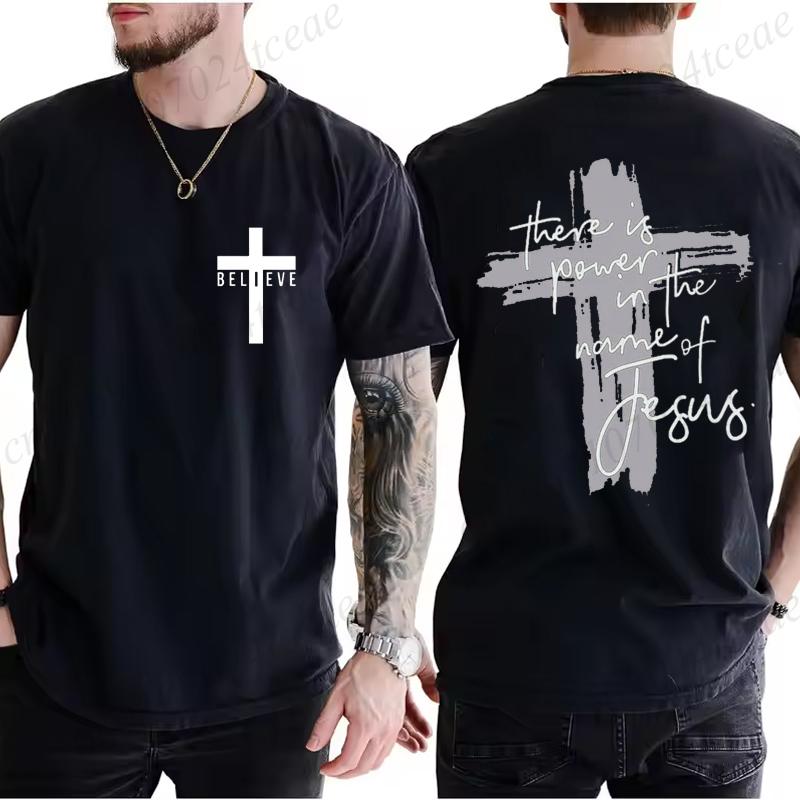 Women/Men Christian Faith T-shirts There Is Power In The Name of Jesus Graphic T-shirts Unisex Cross Faiths Graphic T Shirts