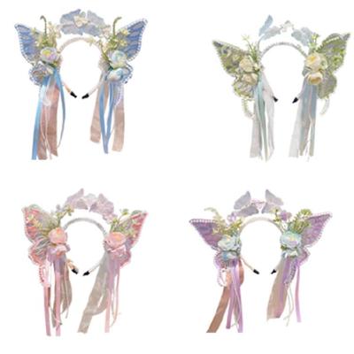 Pearls Headband Butterfly Ribbon Pageant Prom for School Play Stage Props