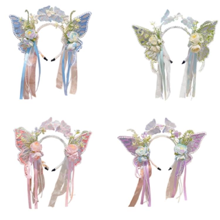 Pearls Headband Butterfly Ribbon Pageant Prom for School Play Stage Props